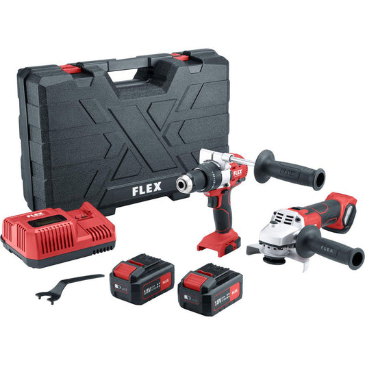 FLEX 18V Brushless Combi Drill & Angle Grinder Kit 2 x 5.0Ah