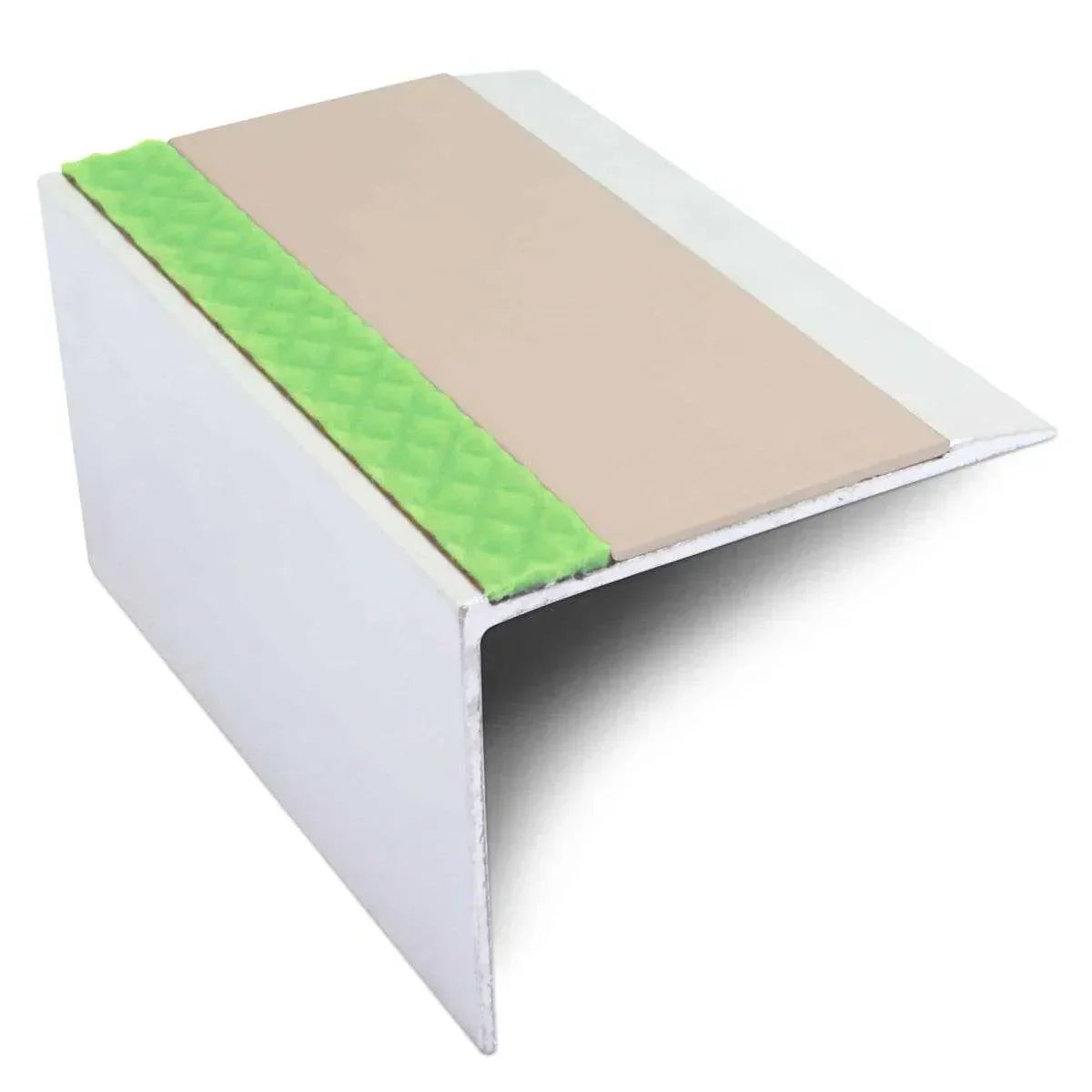 ASL21 67x55mm DDA Compliant Aluminium Non Slip Stair Nosing Edge Trim With Pvc Insert Beige