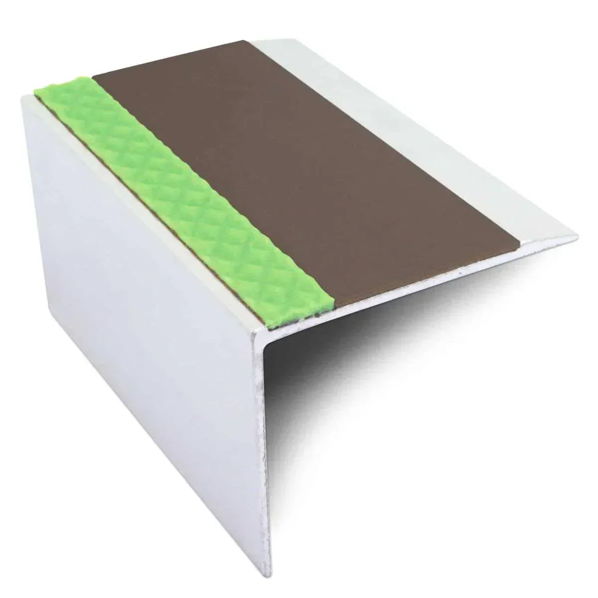 ASL21 67x55mm DDA Compliant Aluminium Non Slip Stair Nosing Edge Trim With Pvc Insert Brown