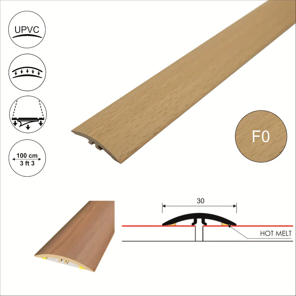 M-M0300 PVC 30mm Wood-Effect Flat Self-Adhesive Door Threshold Strip Beech F0