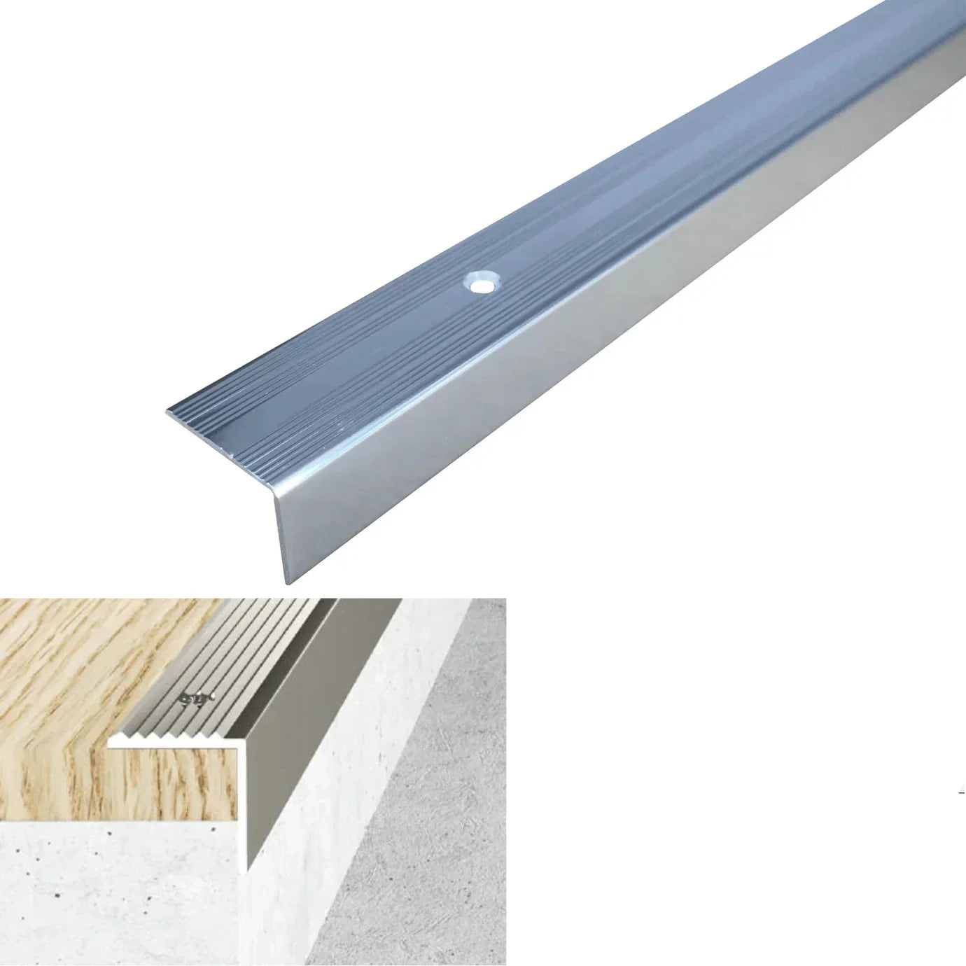 Aluminium Stair Nosing 25x20mm Anti-Slip Edge Trim S02 Bright Silver