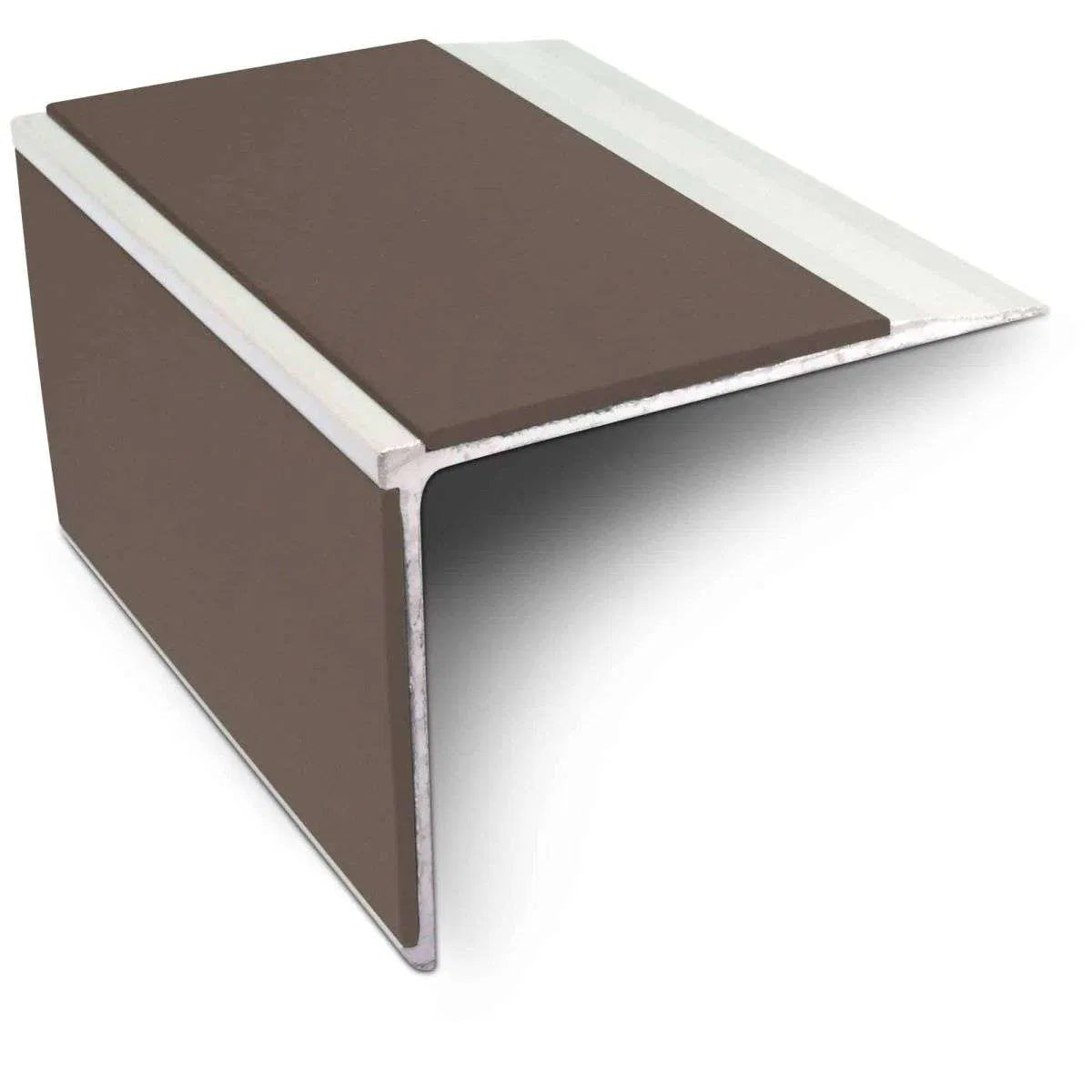 NSL27 DDA Compliant Aluminium Stair Nosing 75x58mm – Non Slip Edge Trim with PVC Insert Brown