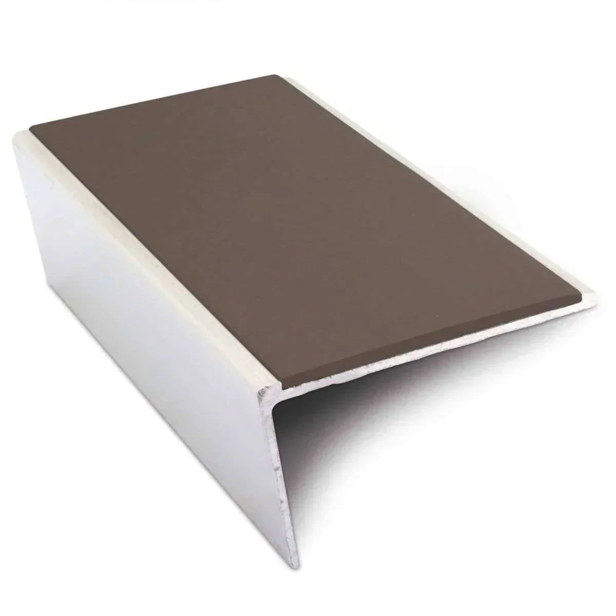 NSL02 57 x 32mm Aluminium Non Slip Stair Nosing Rakeback Edge Trim With Pvc Insert Brown