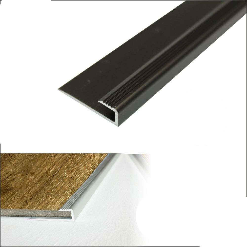 C63 Anodised Aluminium LVT U-Shape Edging Profile – 5mm Flooring Black