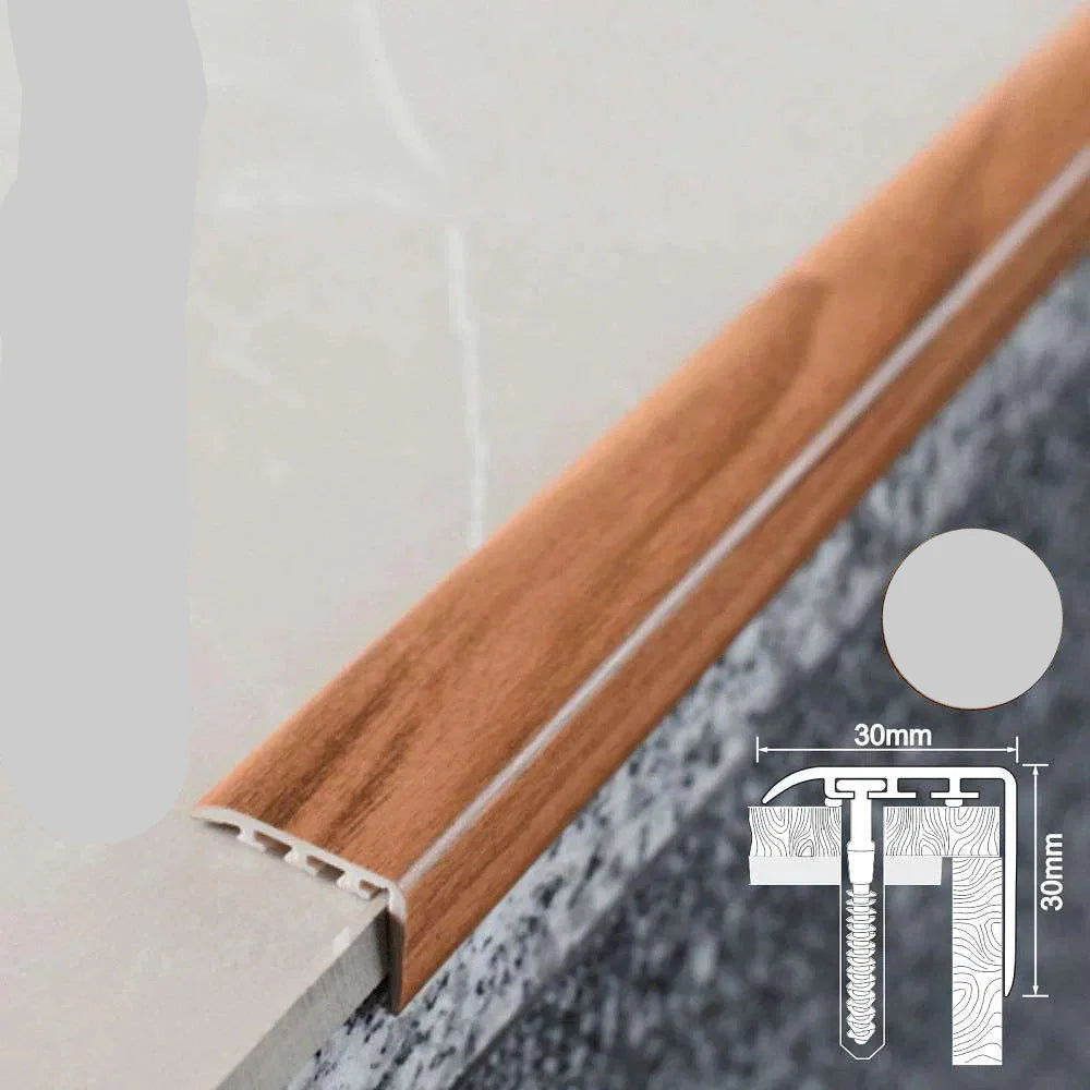 D-K0200 PVC Wood Effect Stair Nosing Edge Trim – 30 x 30mm UPVC Step Edge Protector Chestnut 6e