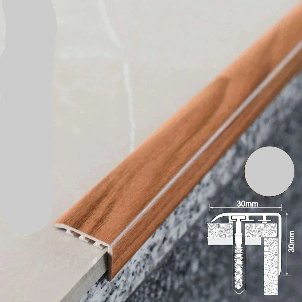 D-K0200 PVC Wood Effect Stair Nosing Edge Trim – 30 x 30mm UPVC Step Edge Protector Chestnut 6e