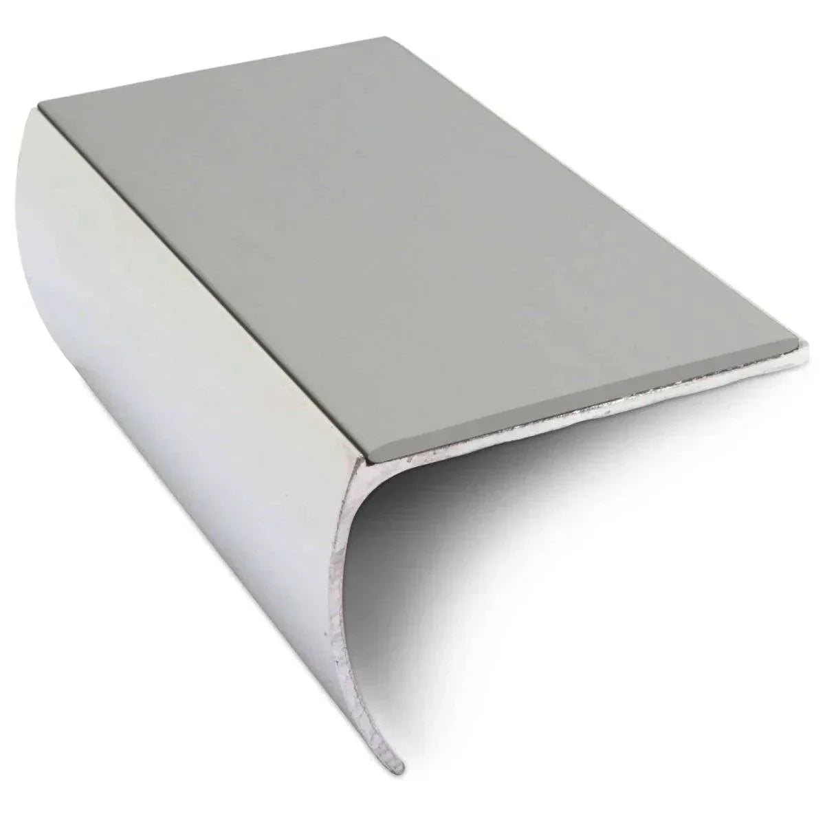 NSL03 57 x 40mm Aluminium Non Slip Stair Nosing Bullnose Edge Trim With Pvc Insert Dolphin Grey