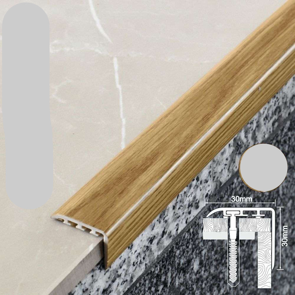 D-K0200 PVC Wood Effect Stair Nosing Edge Trim – 30 x 30mm UPVC Step Edge Protector Elm 5e