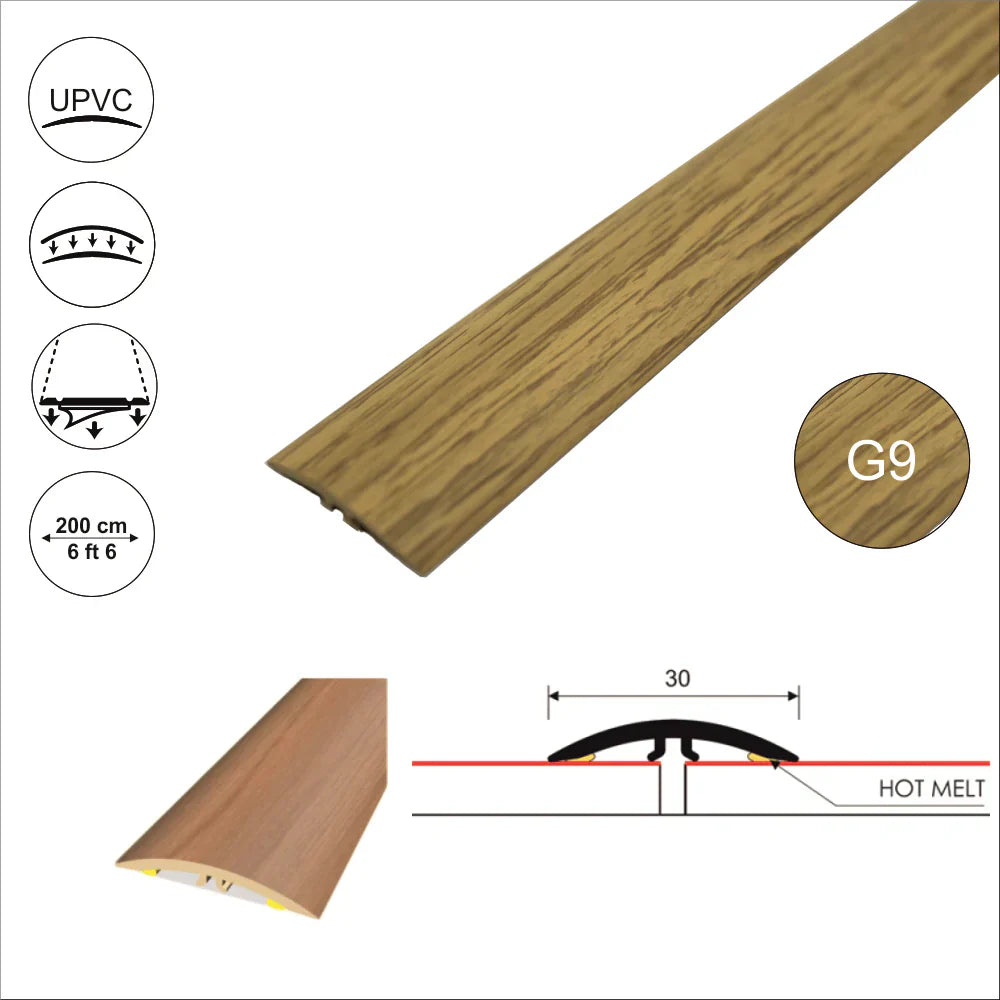 M-M0300 PVC 30mm Wood-Effect Flat Self-Adhesive Door Threshold Strip Exotic G9 2000mm x 30mm