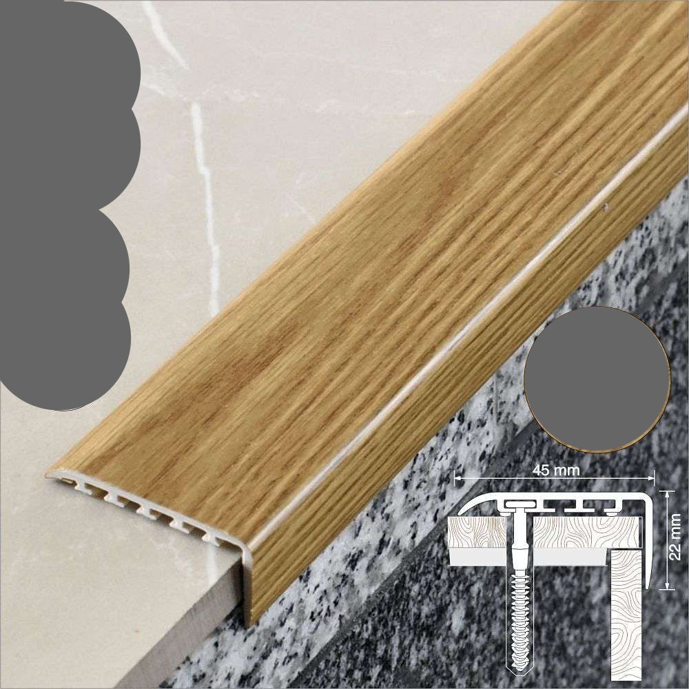 45x22mm Wood Effect PVC Stair Nosing – UPVC Edge Trim for Safe Step Protection Elm 5e 1.0m