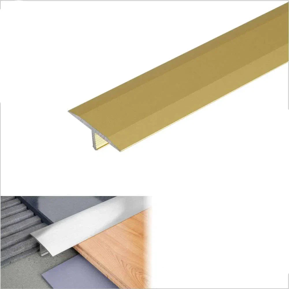 A54 13mm Anodised Aluminium T-Bar Threshold Strip for Tile Joins Gold