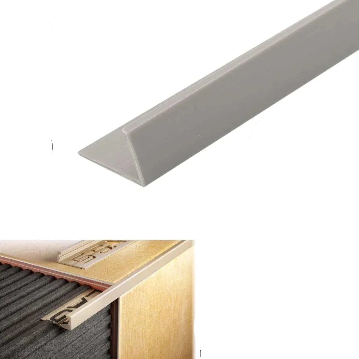 PVC L-Shaped Tile Edge Trim – 8mm, 10mm, 12.5mm Depth Grey