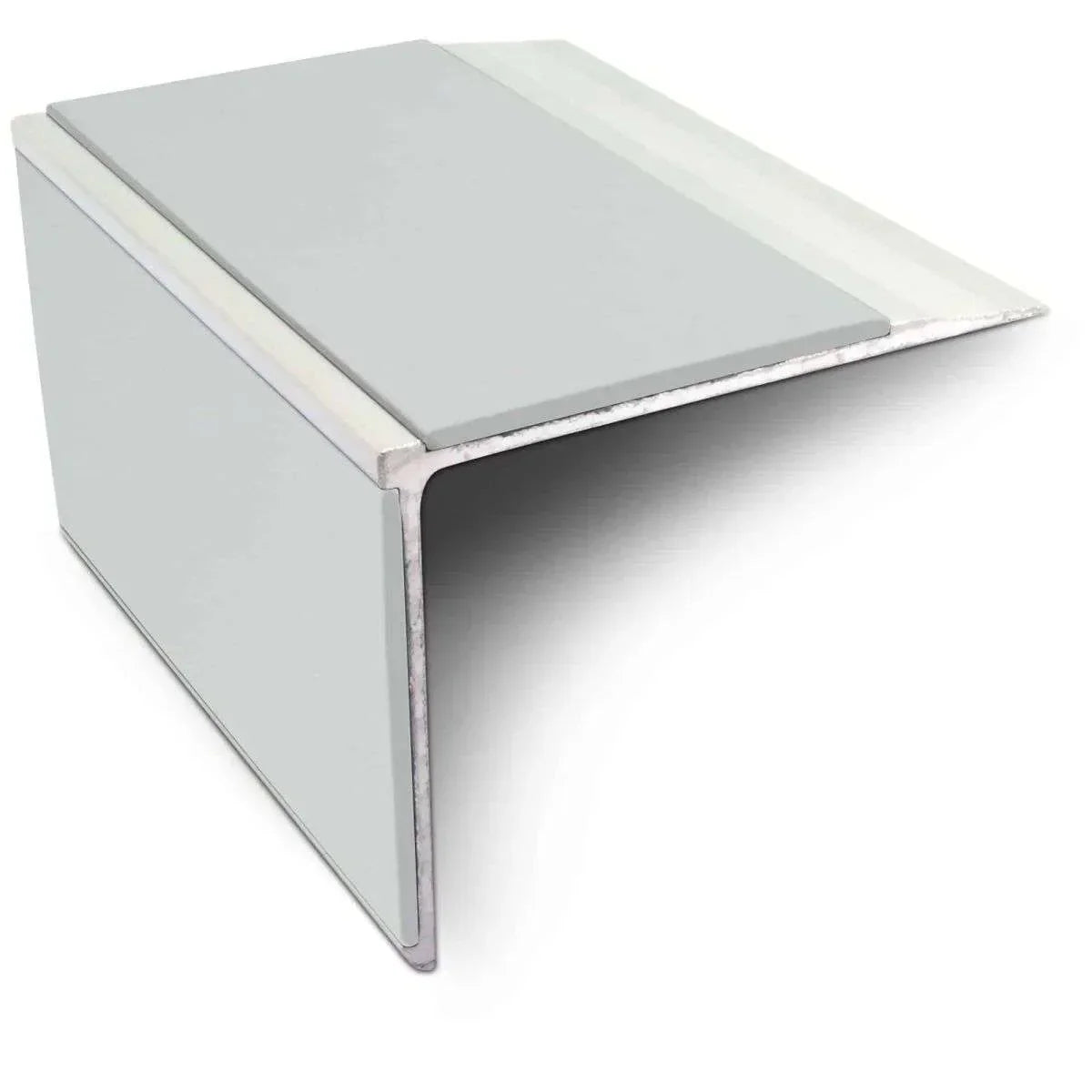 NSL27 DDA Compliant Aluminium Stair Nosing 75x58mm – Non Slip Edge Trim with PVC Insert Ice Grey