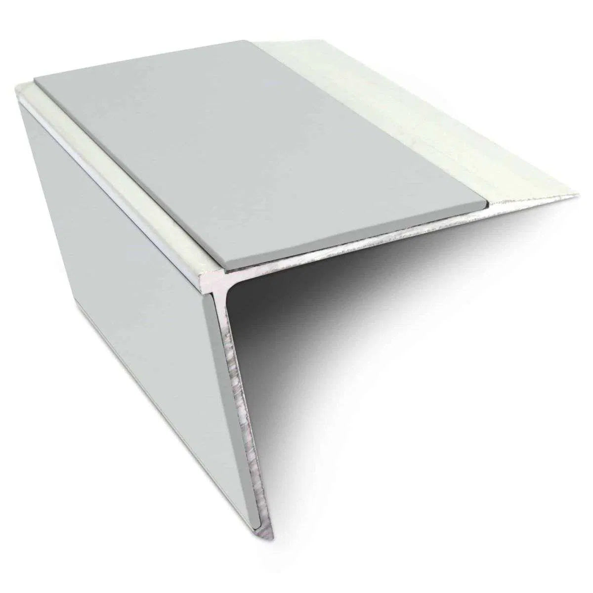 NSL28 DDA Compliant Aluminium Stair Nosing 75x58mm – Non-Slip Edge Trim with PVC Insert Ice Grey