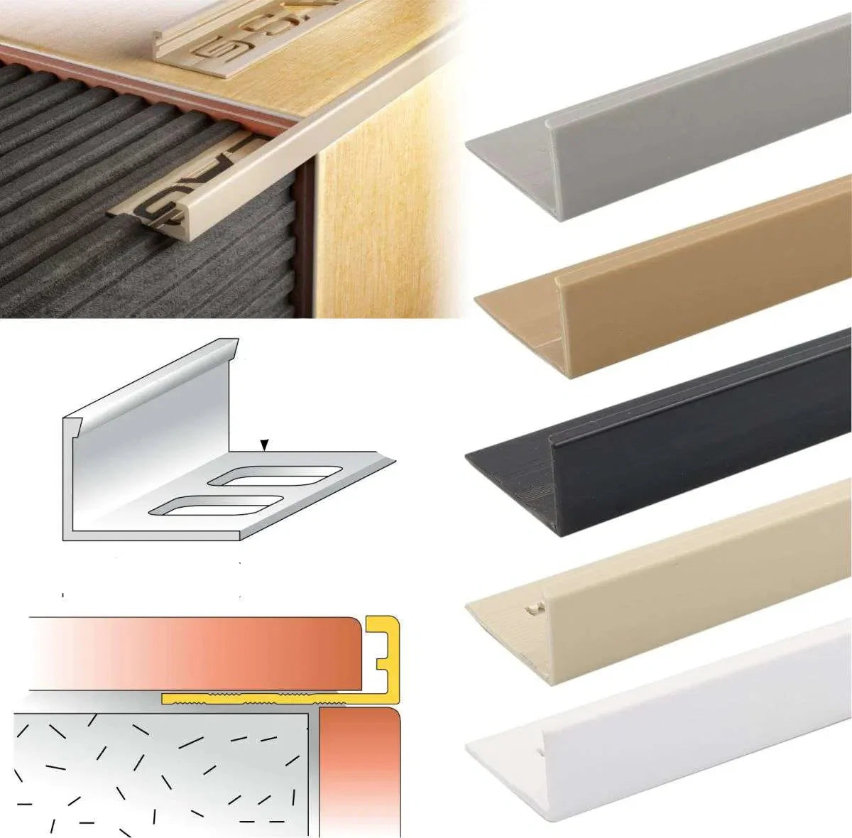 PVC L-Shaped Tile Edge Trim – 8mm, 10mm, 12.5mm Depth