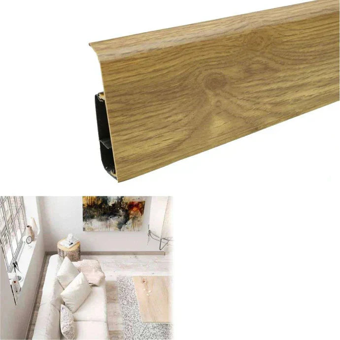 Lima 72mm PVC Skirting Board With Cable Management System Agros Oak