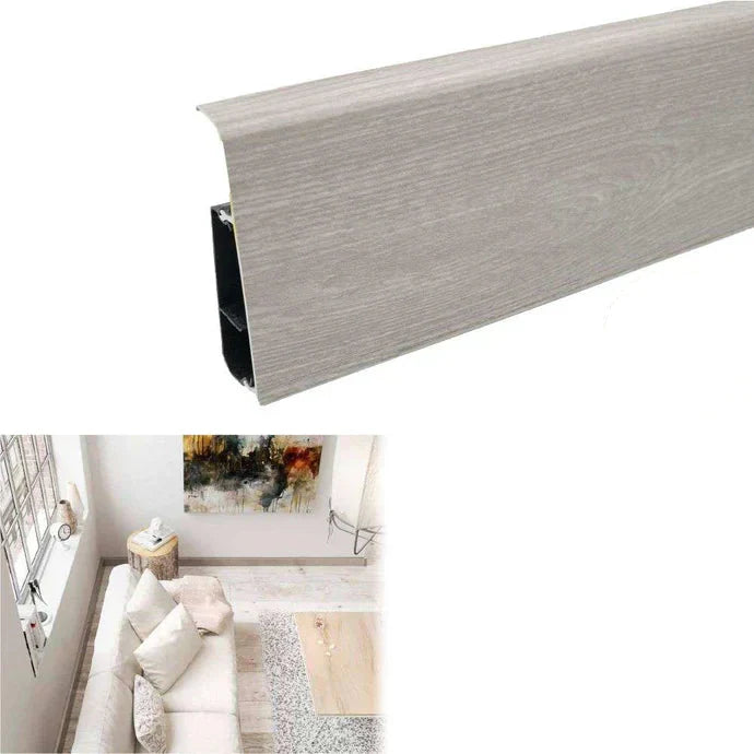 Lima 72mm PVC Skirting Board With Cable Management System Gladstone Grey Oak