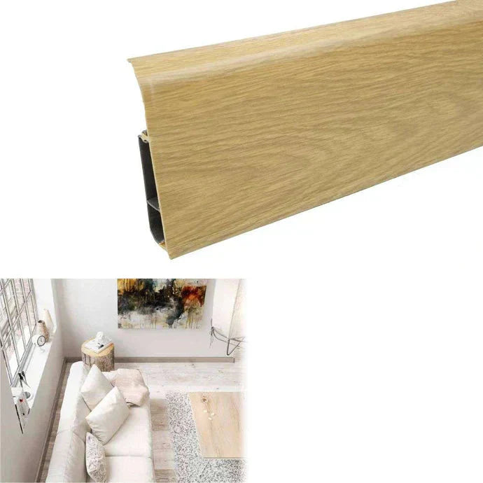 Lima 72mm PVC Skirting Board With Cable Management System Natural Bourbon Oak