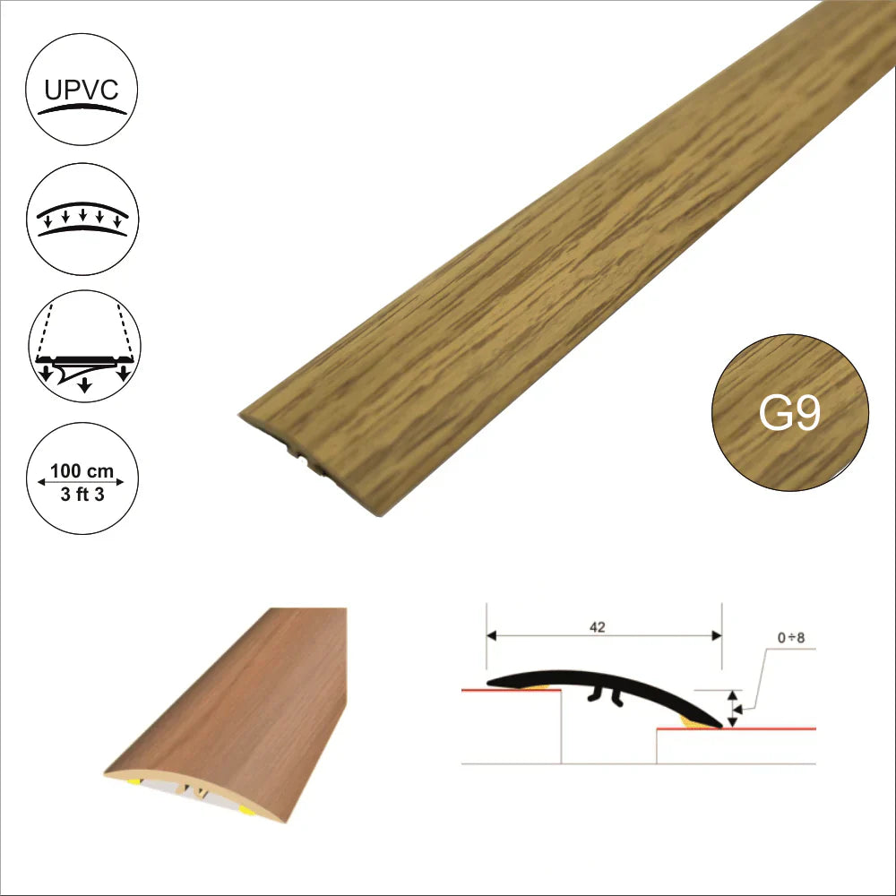 M-M0200 42mm PVC Wood Effect Flat Self-Adhesive Door Threshold Strip Exotic G9 1.0m