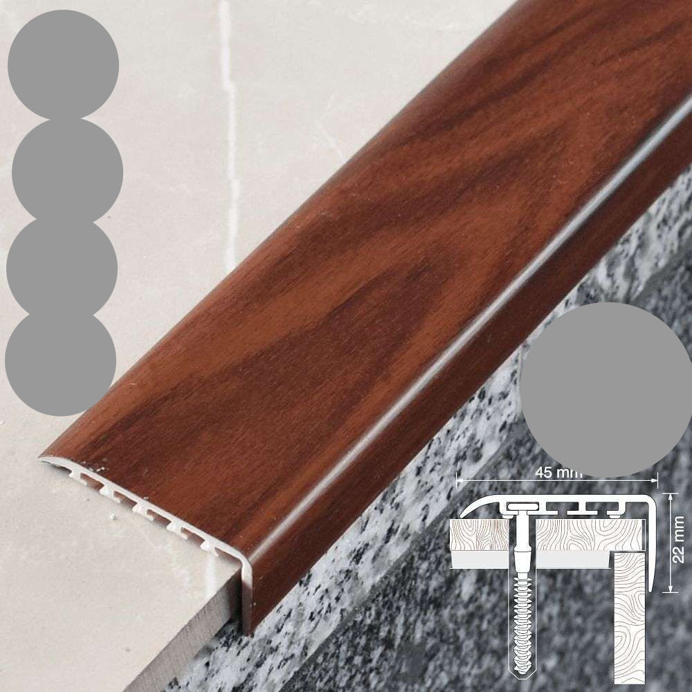45x22mm Wood Effect PVC Stair Nosing – UPVC Edge Trim for Safe Step Protection Mahogany 7e 1.0m