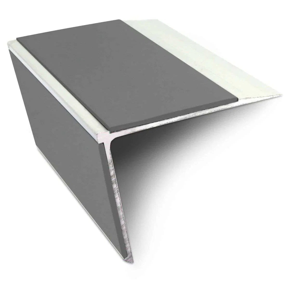 NSL28 DDA Compliant Aluminium Stair Nosing 75x58mm – Non-Slip Edge Trim with PVC Insert Midnight Grey