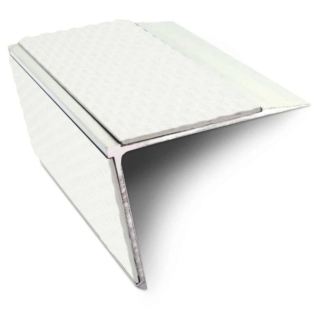 NSL28 75 x 58mm DDA-Compliant Aluminium Stair Nosing with PVC Anti-Slip Insert White Tredsafe