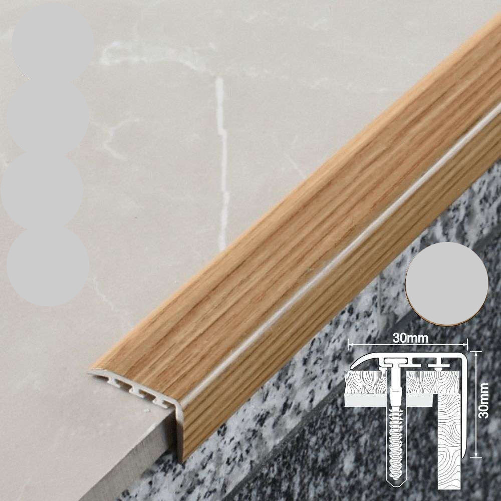 D-K0200 PVC Wood Effect Stair Nosing Edge Trim – 30 x 30mm UPVC Step Edge Protector Oak 2E