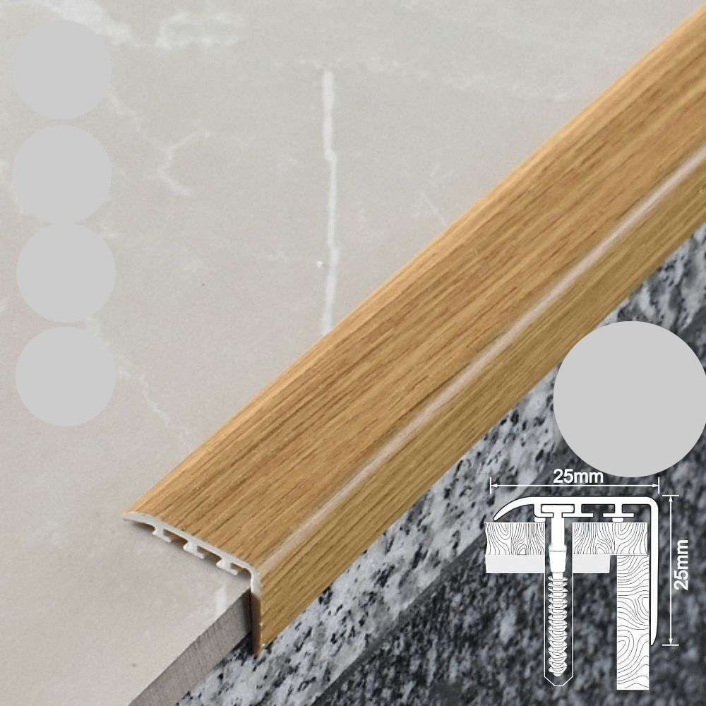 D-K0300 PVC Wood Effect Stair Nosing Edge Trim – 25 x 25mm UPVC Step Protector Oak 2E