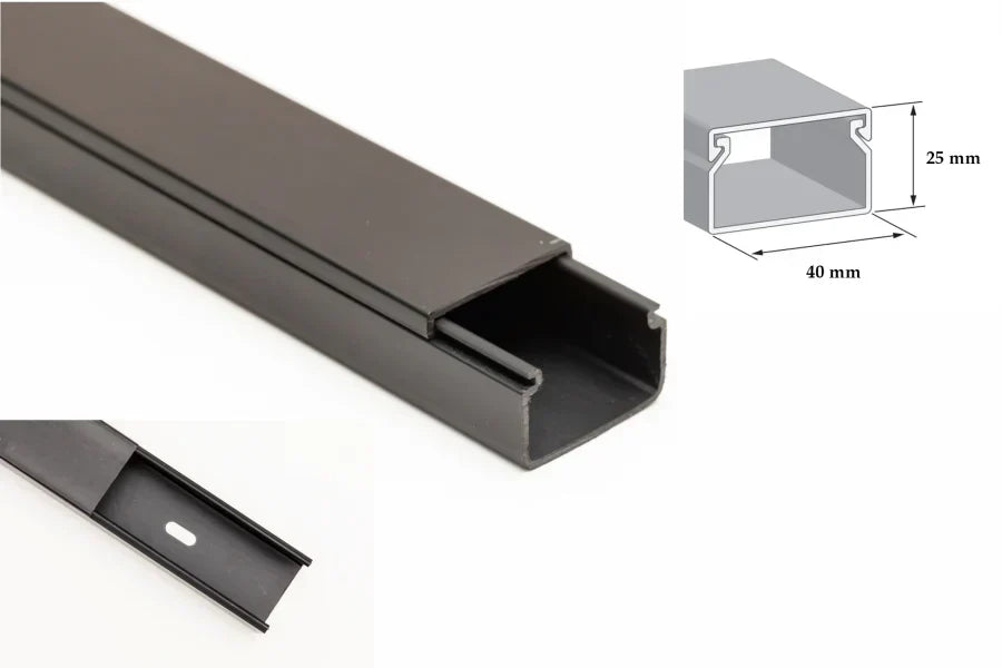 PVC Plastic Cover Mini Cable Trunking Srew Fix Wire Conduit Black