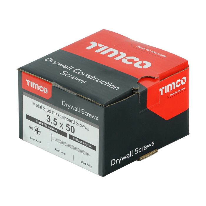 TIMco Drywall Screw Fine Thread 3.5 x 50mm Black Phos - Box of 200