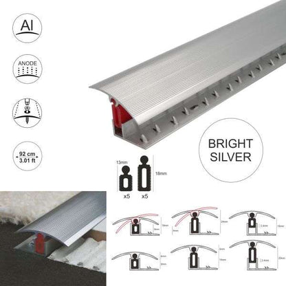 TTG 40mm Aluminium Adjustable Door Threshold Strip with Pivot Clip Bright Silver 920mm x 40mm