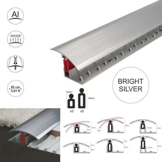 TTG 40mm Aluminium Adjustable Door Threshold Strip with Pivot Clip Bright Silver 920mm x 40mm