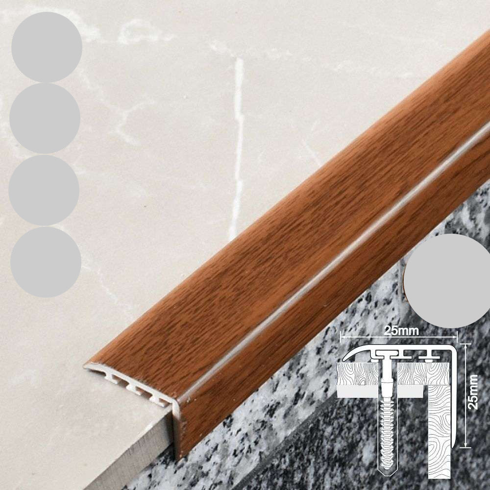 D-K0300 PVC Wood Effect Stair Nosing Edge Trim – 25 x 25mm UPVC Step Protector Walnut 9E 1.0m