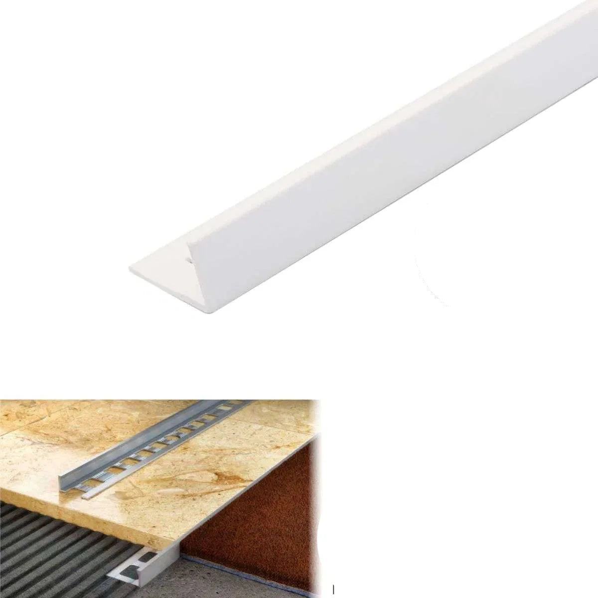 PVC L-Shaped Tile Edge Trim – 8mm, 10mm, 12.5mm Depth White
