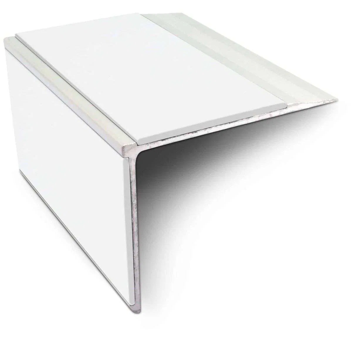 NSL27 DDA Compliant Aluminium Stair Nosing 75x58mm – Non Slip Edge Trim with PVC Insert White