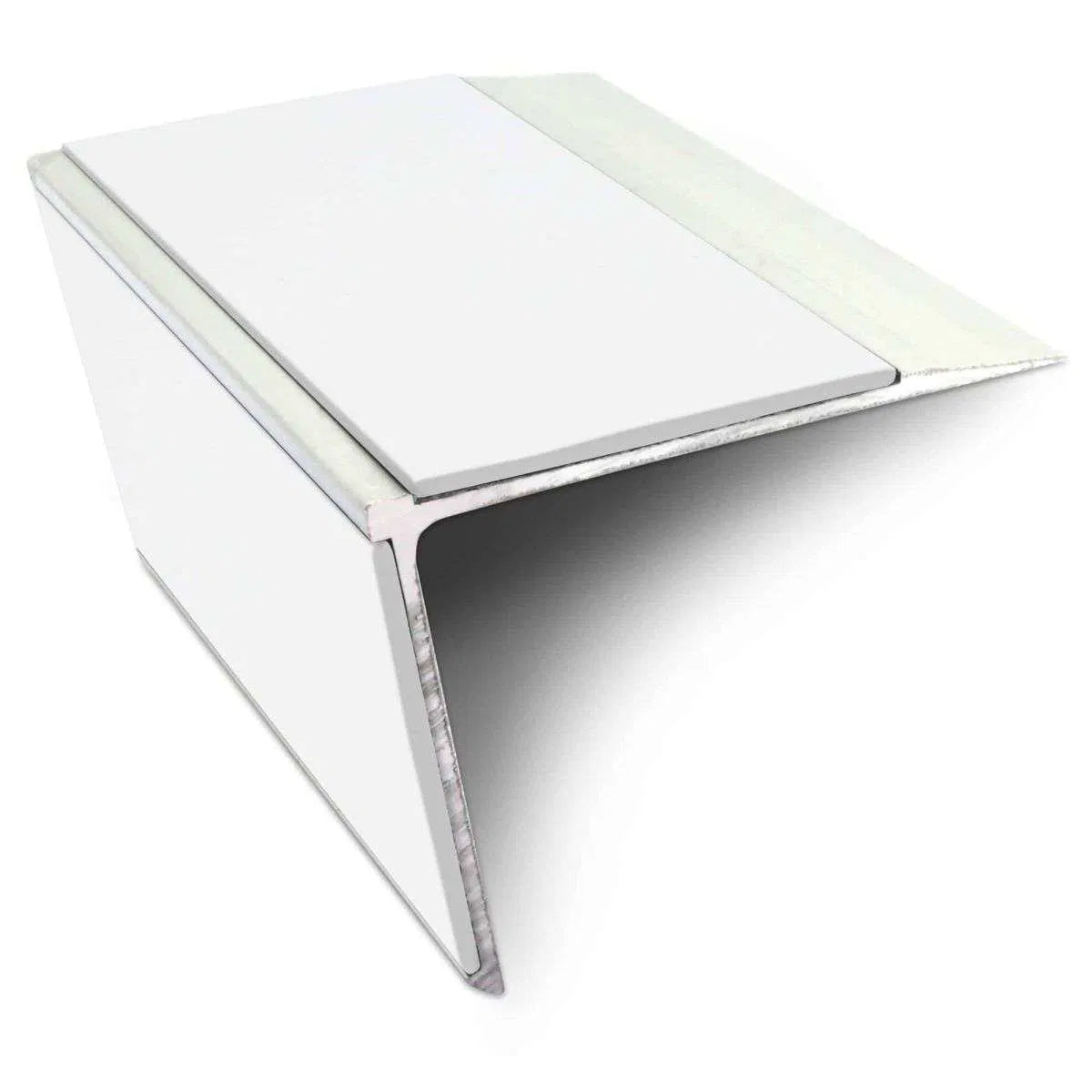NSL28 DDA Compliant Aluminium Stair Nosing 75x58mm – Non-Slip Edge Trim with PVC Insert White