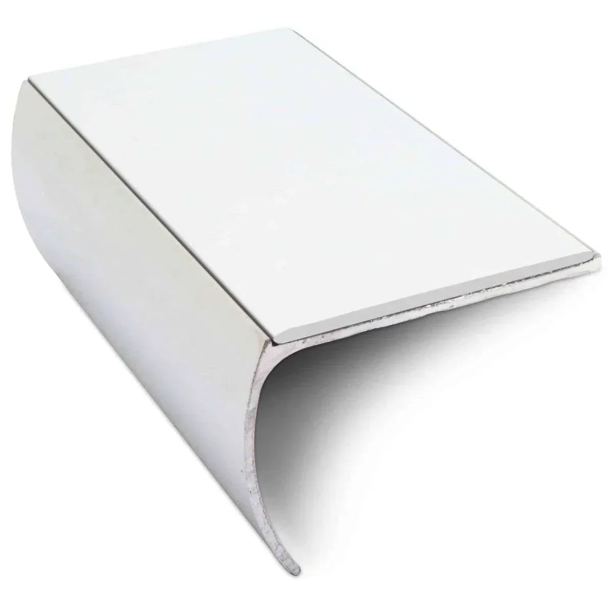 NSL03 57 x 40mm Aluminium Non Slip Stair Nosing Bullnose Edge Trim With Pvc Insert White