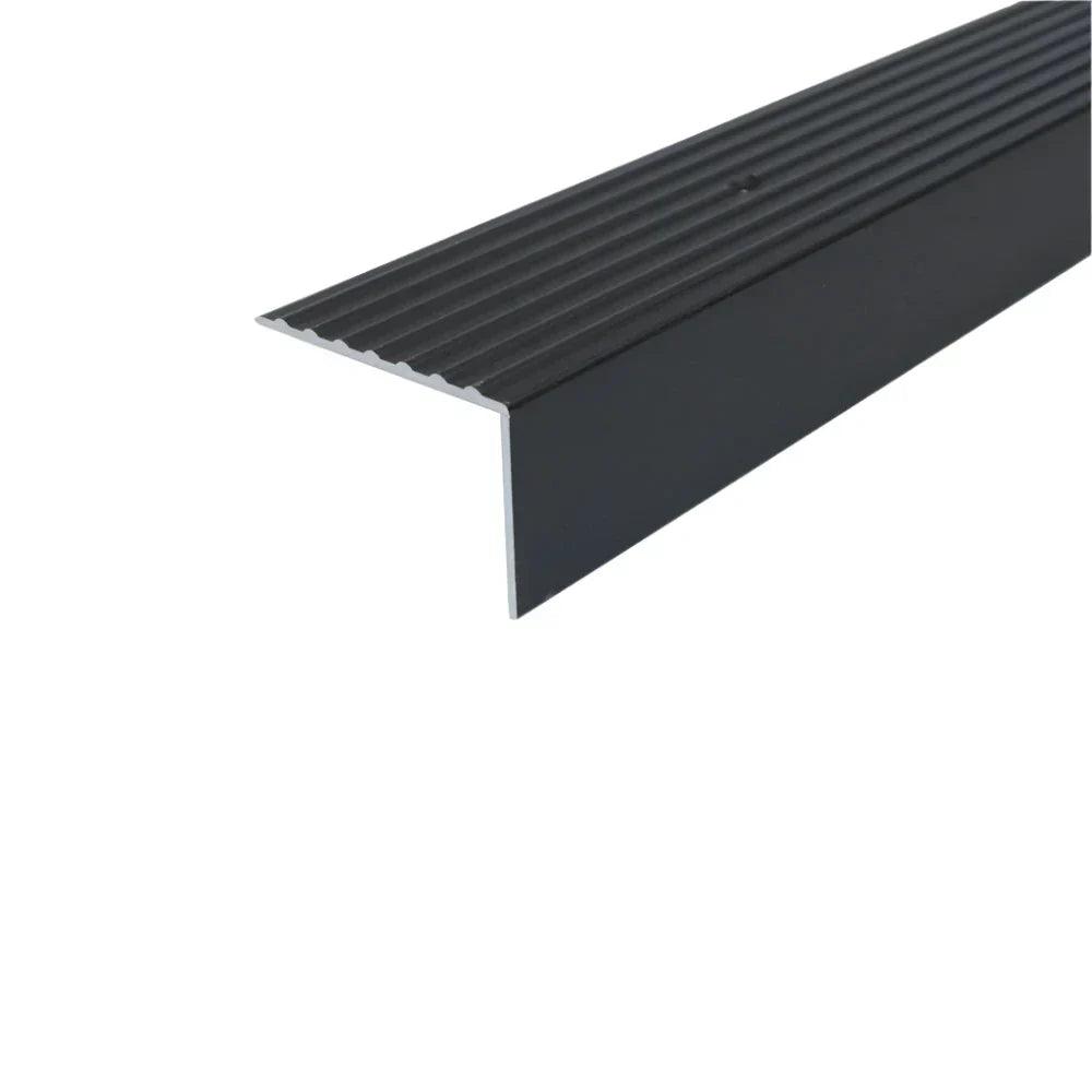 A32 65 x 42mm Anodised Aluminium Non Slip Ribbed Treads Stair Nosing Edge Trim Black