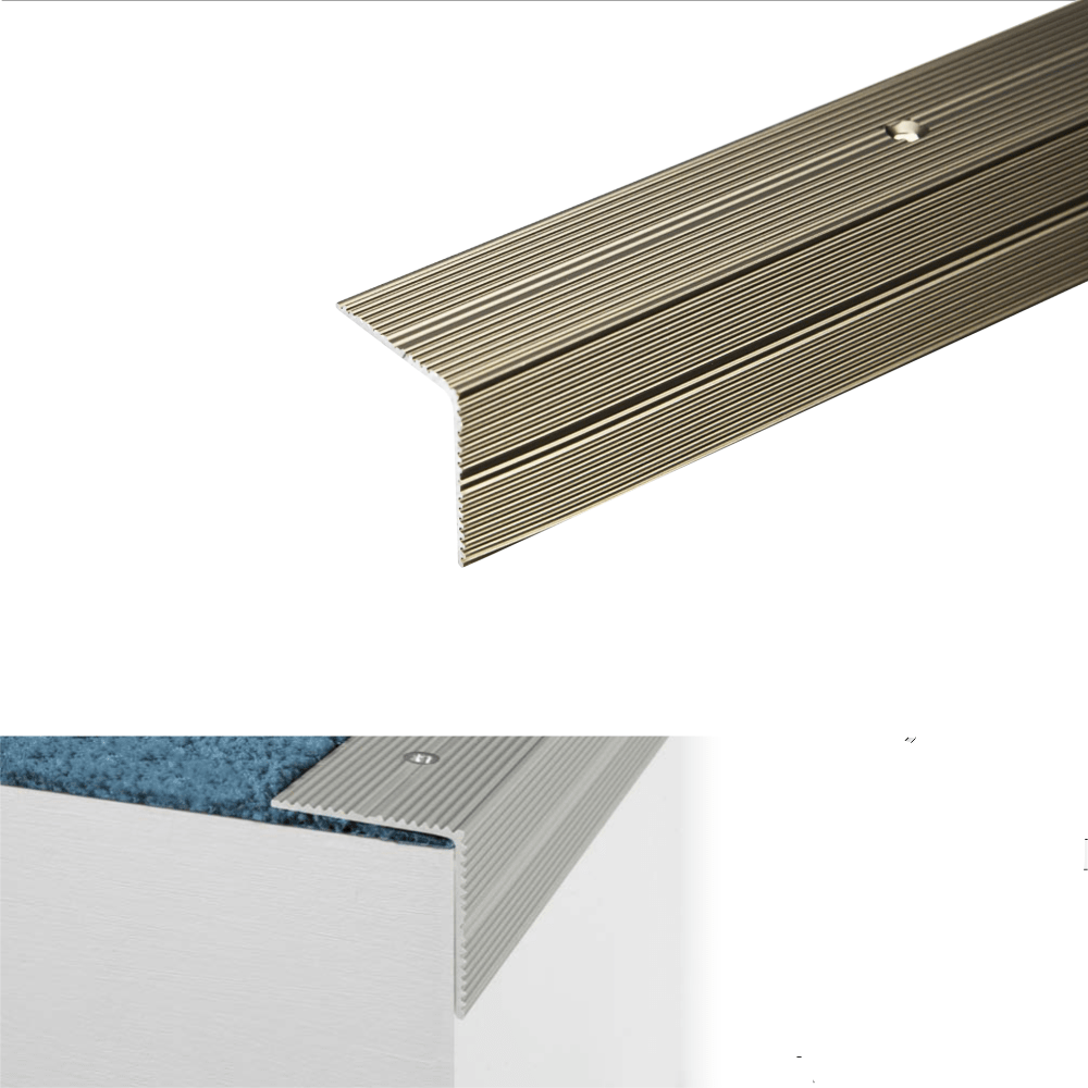 A34 35 x 35mm Anodised Aluminium Non Slip Ribbed Treads Stair Nosing Edge Trim Champagne