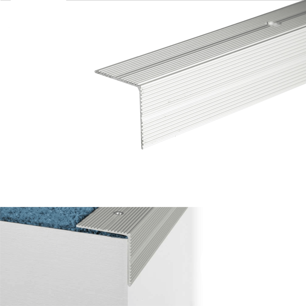 A34 35 x 35mm Anodised Aluminium Non Slip Ribbed Treads Stair Nosing Edge Trim Silver