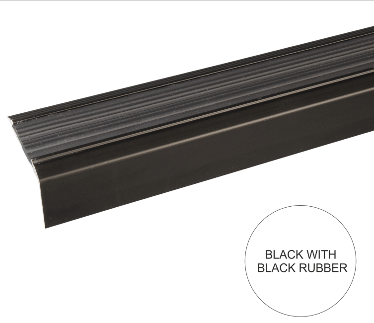A38 46 x 30mm Anodised Aluminium Self Adhesive Non Slip Rubber Stair Nosing Edge Trim Black With Black Rubber