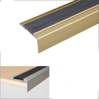 A38 46 x 30mm Anodised Aluminium Self Adhesive Non Slip Rubber Stair Nosing Edge Trim Gold With Black Rubber