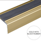 A38 46 x 30mm Anodised Aluminium Self Adhesive Non Slip Rubber Stair Nosing Edge Trim Gold With Black Rubber
