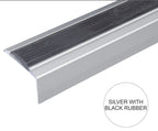 A38 46 x 30mm Anodised Aluminium Self Adhesive Non Slip Rubber Stair Nosing Edge Trim Silver With Black Rubber