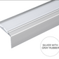 A38 46 x 30mm Anodised Aluminium Self Adhesive Non Slip Rubber Stair Nosing Edge Trim Silver With Grey Rubber