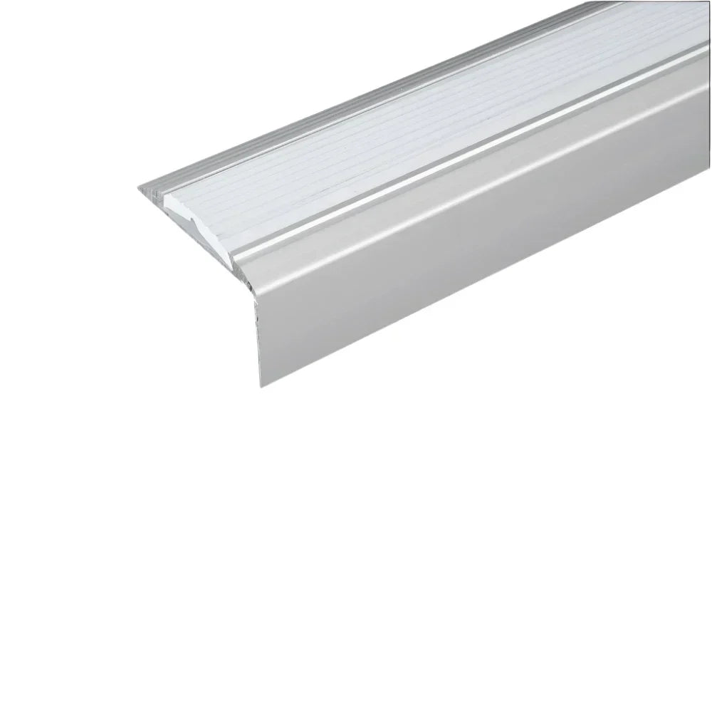 A38 - 46 x 30mm Anodised Aluminium Non Slip Rubber Stair Nosing Edge Trim Silver With Grey Rubber