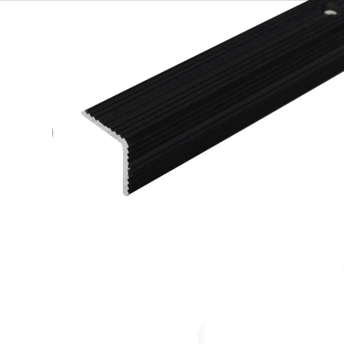 A40 25 x 25mm Anodised Aluminium Non Slip Ribbed Treads Stair Nosing Edge Trim Black 2700mm x 25mm x 25mm