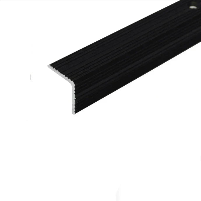 A40 25 x 25mm Anodised Aluminium Non Slip Ribbed Treads Stair Nosing Edge Trim Black 2700mm x 25mm x 25mm