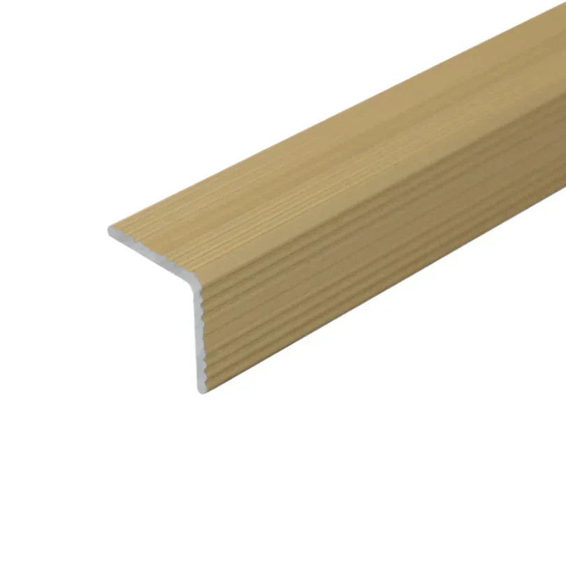 A40 25 x 25mm Anodised Aluminium Non Slip Ribbed Treads Stair Nosing Edge Trim Gold 2700mm x 25mm x 25mm