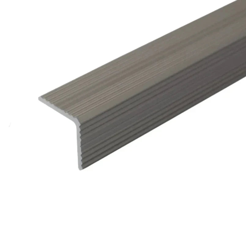 A40 25 x 25mm Anodised Aluminium Non Slip Ribbed Treads Stair Nosing Edge Trim Inox 2700mm x 25mm x 25mm